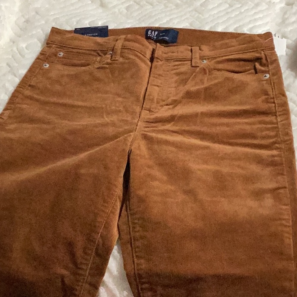 High Rise Warm Orange-Brown Corduroy Pants - Picture 3 of 3